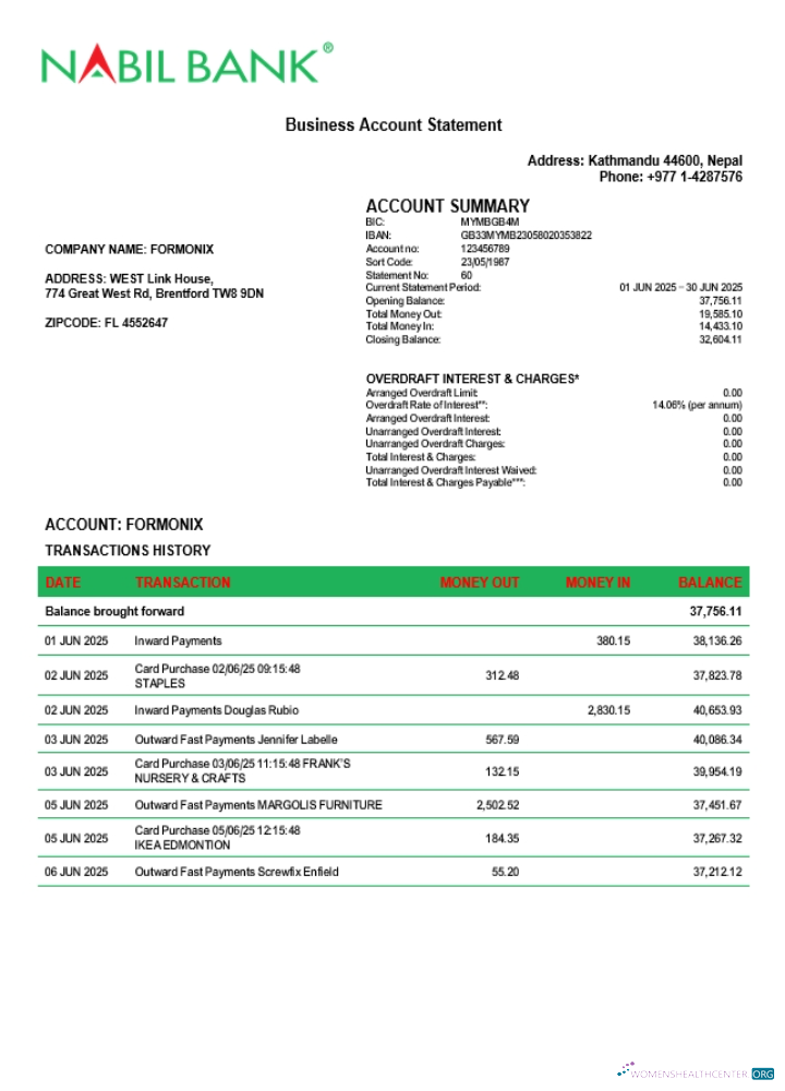 Download Nabil enterprise account statement Word and PDF format (1) Photoshop template